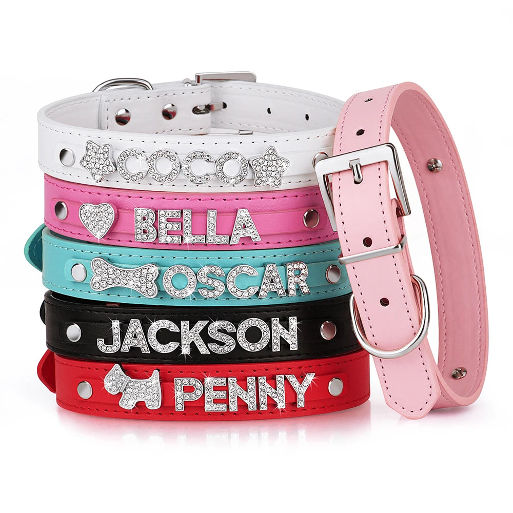 Personalized Leather Dog Collar Leash Set