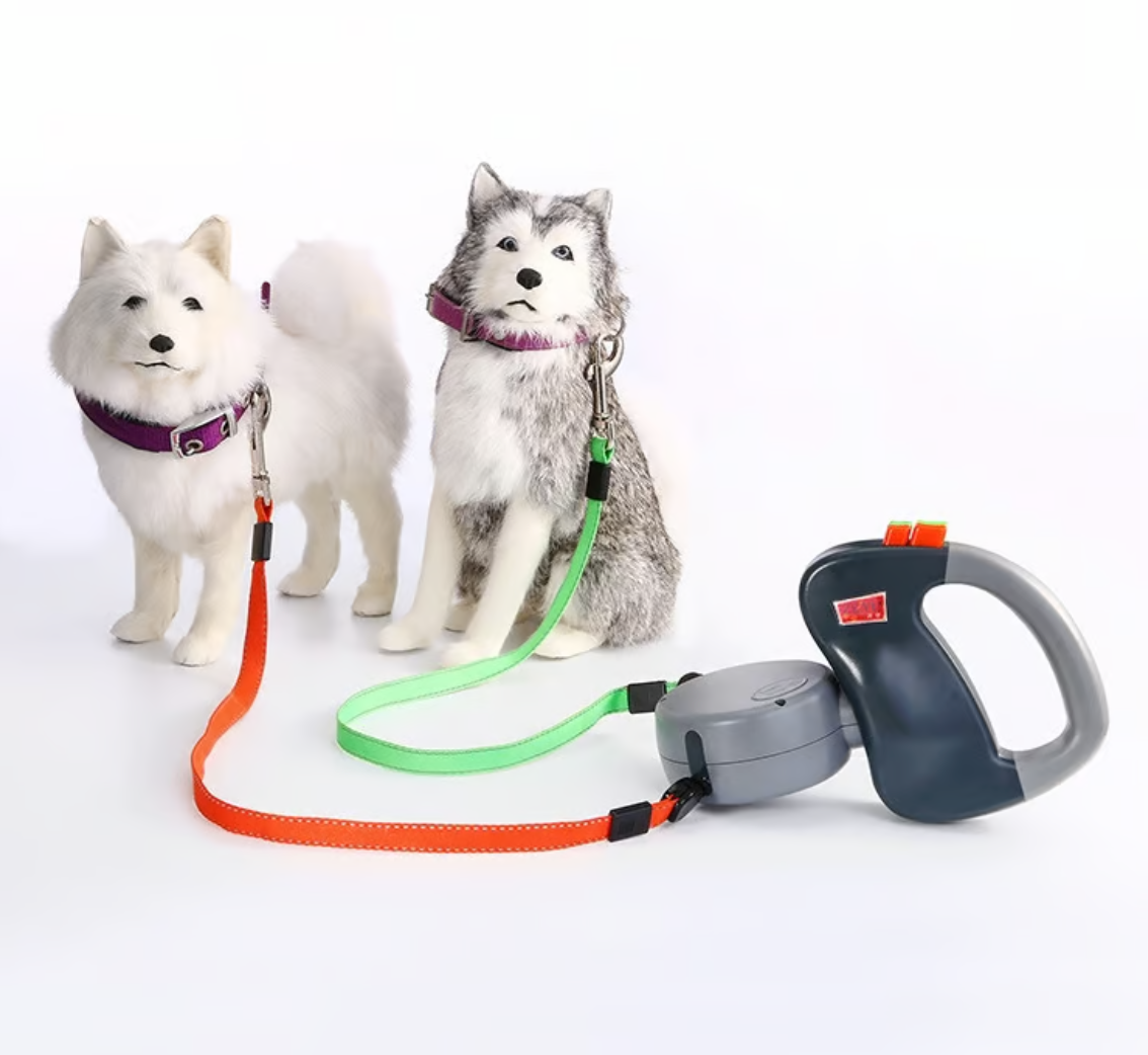 Two Dog Reflective Retractable Pet Leash